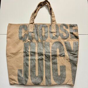 Juicy Couture Large Canvas Tote Bag in Beige with Silver print-Y2K